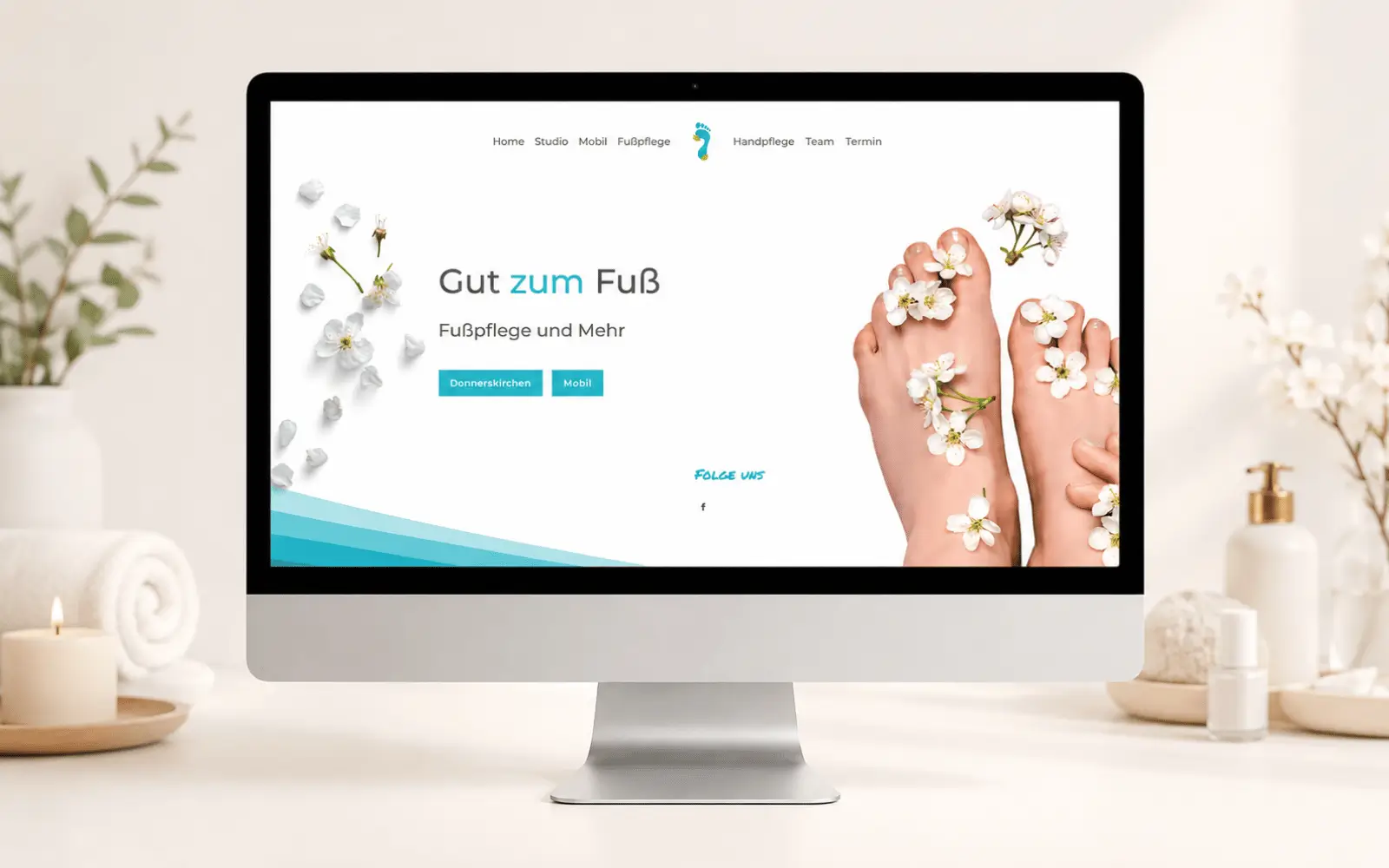 Startseite der Webseite Gut zum Fuß auf einem Desktop-Monitor