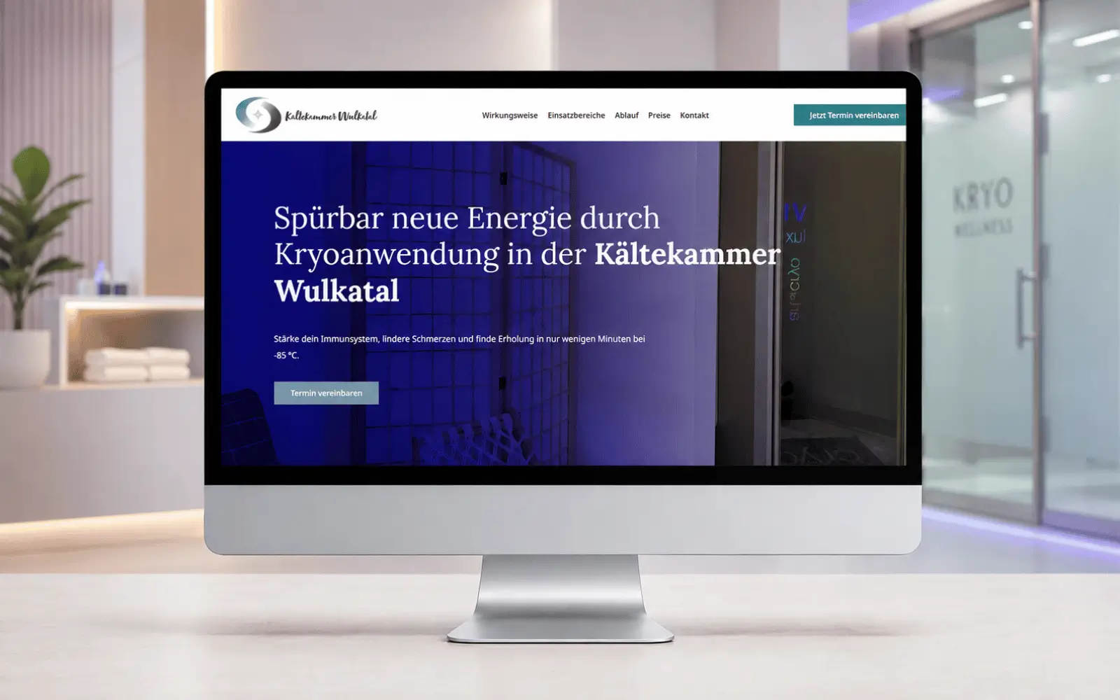 Desktop-Ansicht der Webseite von Kältekammer Wulkatal auf einem Monitor