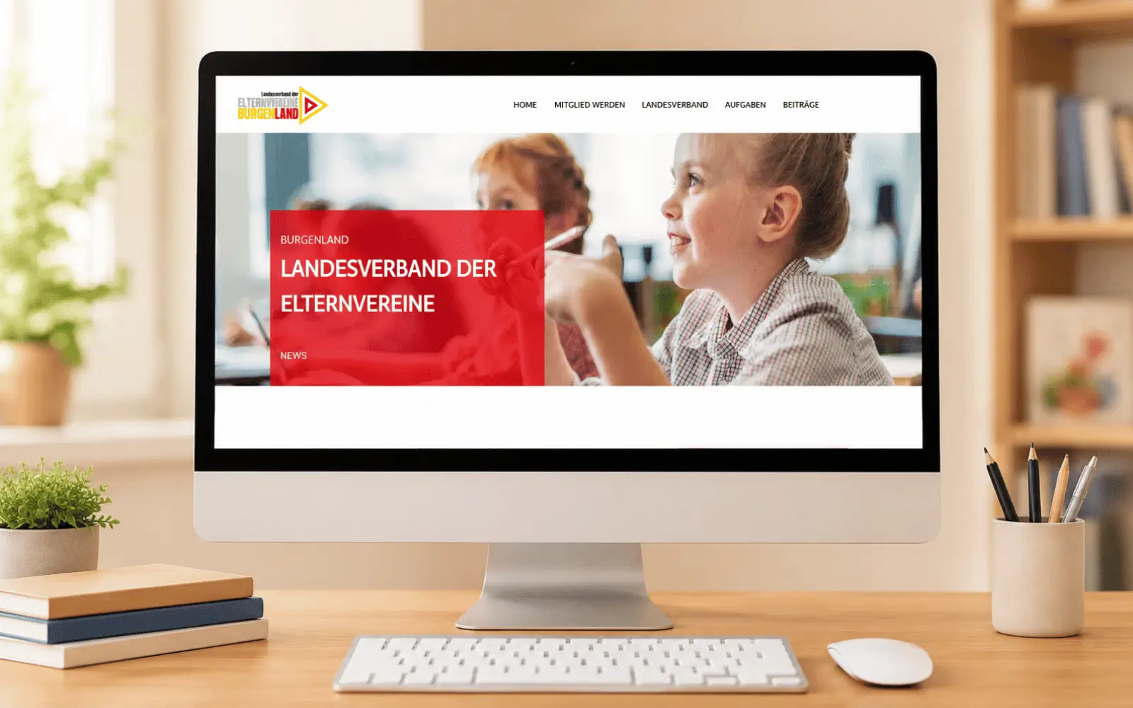 Startseite des Landesverbands der Elternvereine Burgenland auf einem Desktop-Monitor