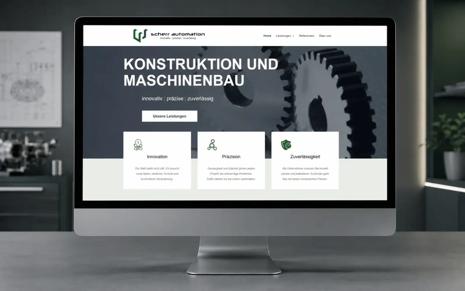 Startseite der Website von scherr automation als Desktop-Mockup