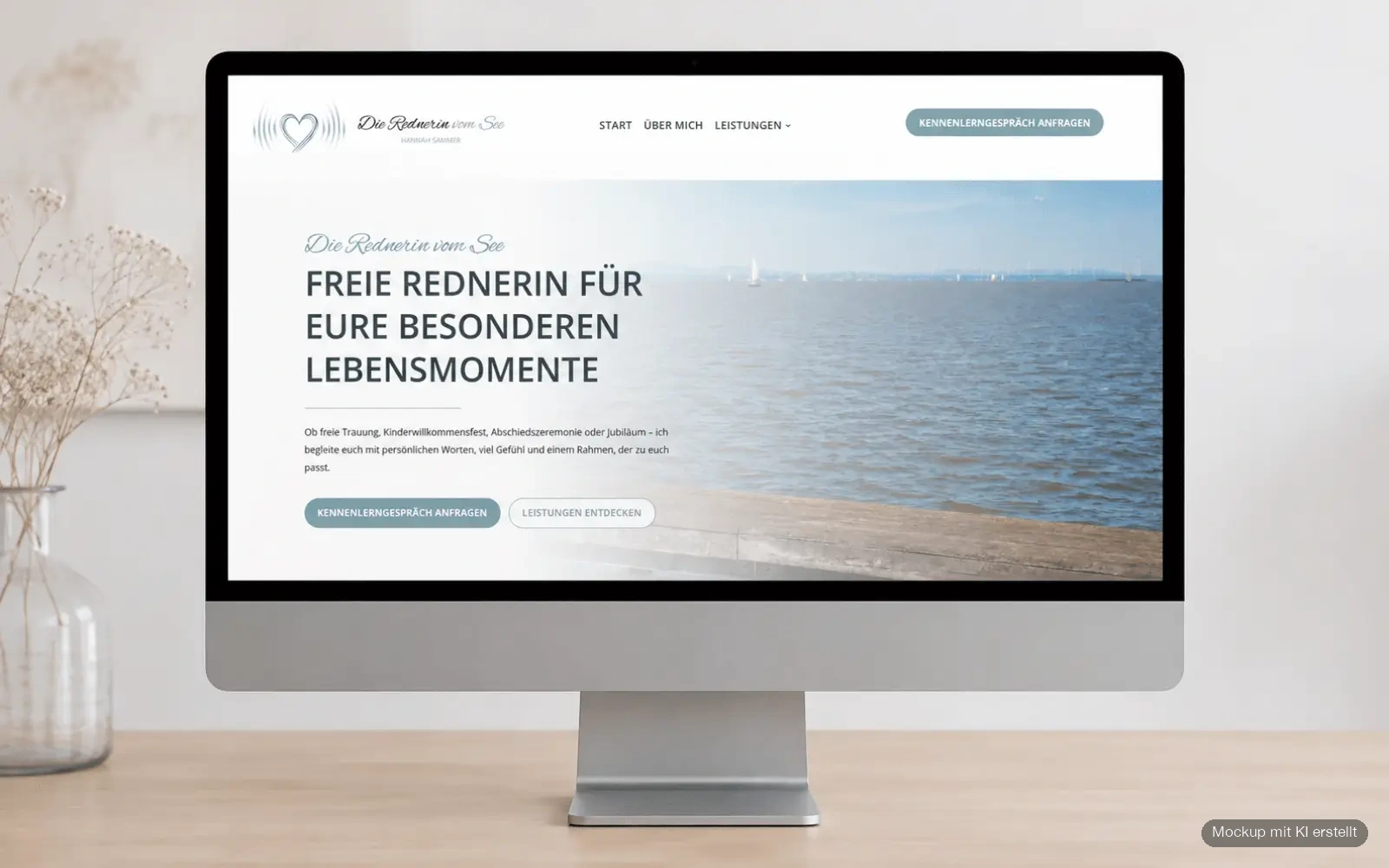 Webseite von Die Rednerin vom See mit Startseitenbereich als Desktop-Mockup