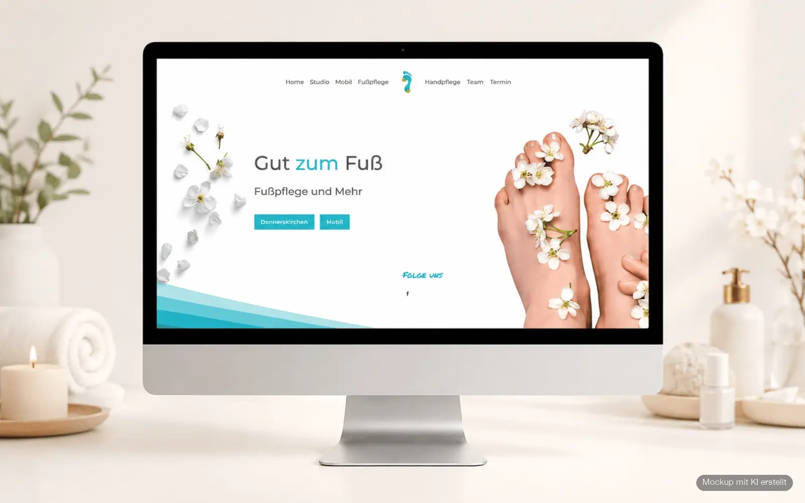 Startseite der Webseite Gut zum Fuß auf einem Desktop-Monitor