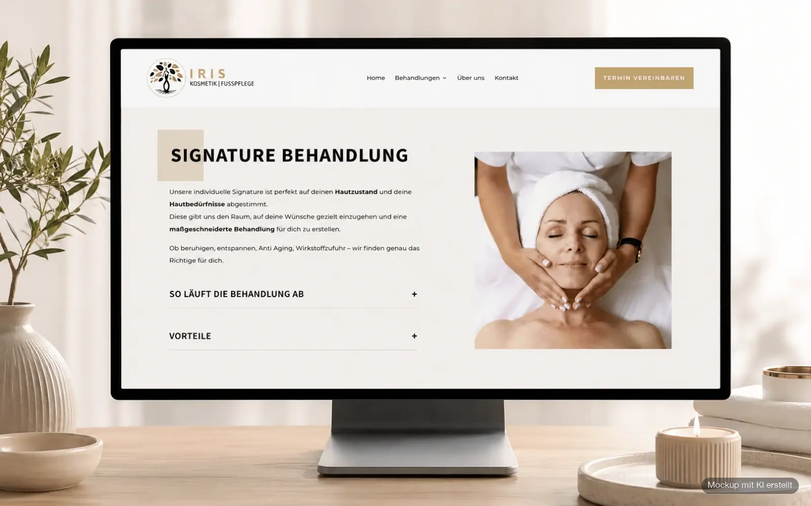 Unterseite Signature Behandlung von Iris Kosmetik auf einem Desktop-Monitor