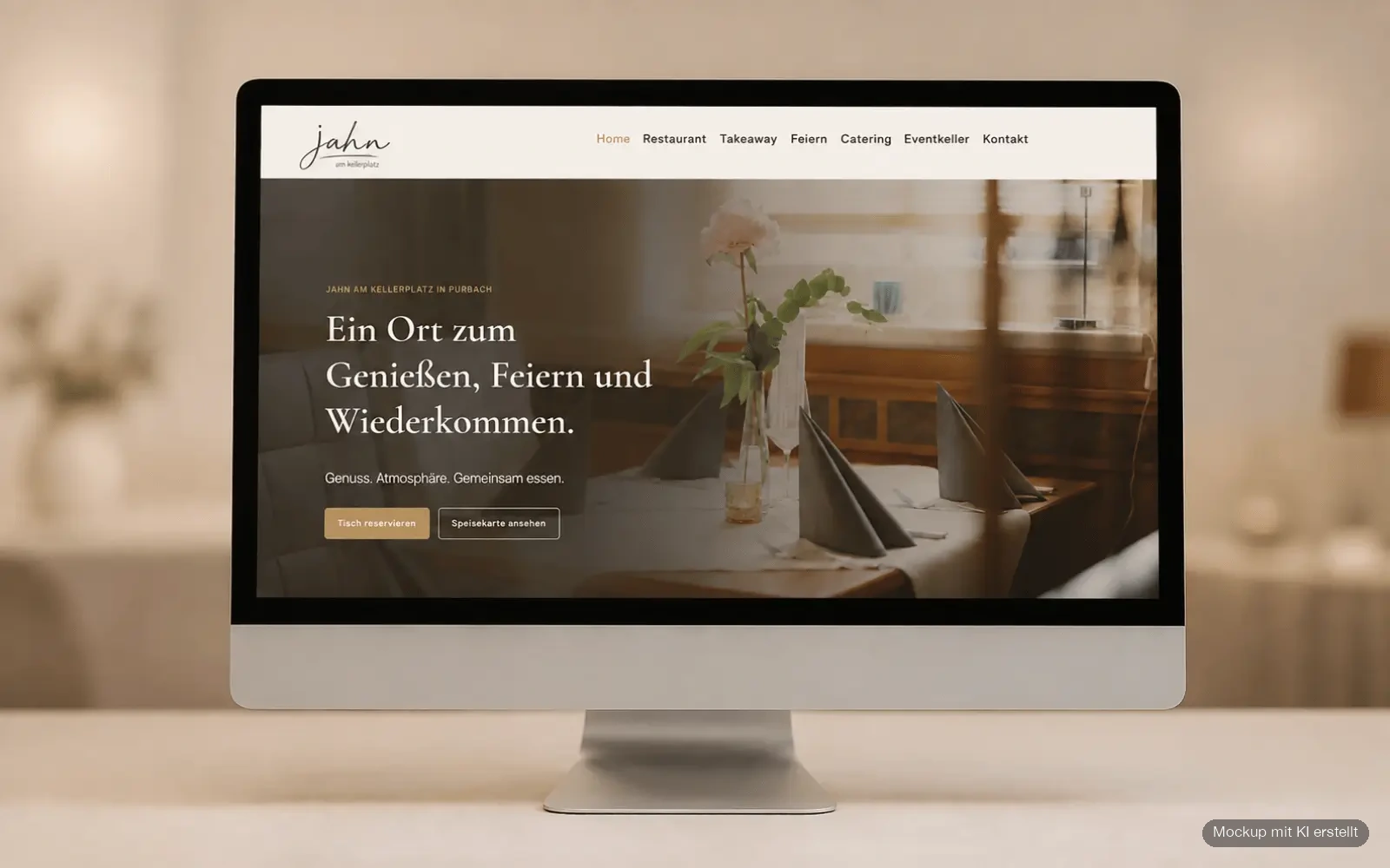 Startseite von Jahn am Kellerplatz als Desktop-Mockup auf einem Monitor