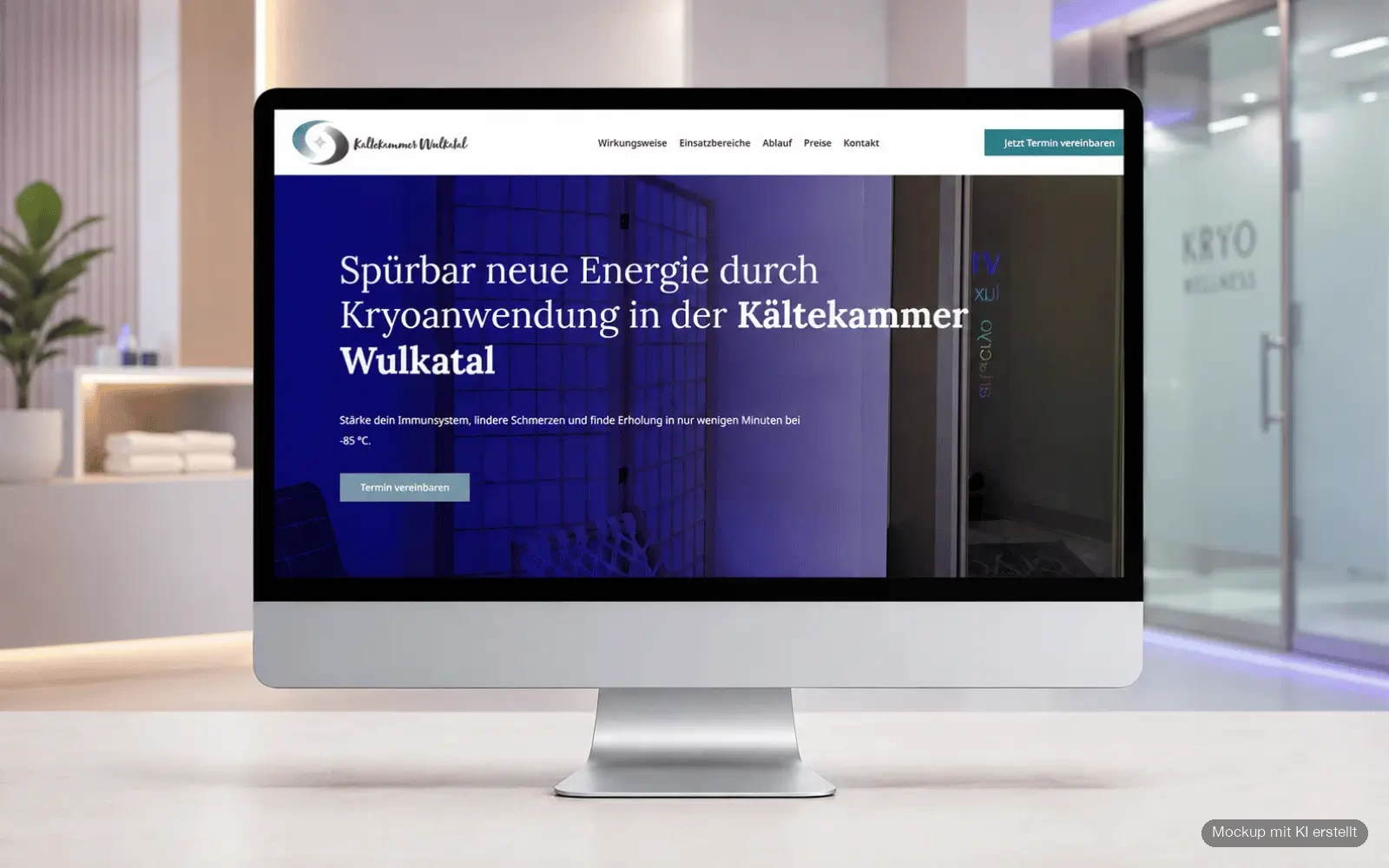 Desktop-Ansicht der Webseite von Kältekammer Wulkatal auf einem Monitor