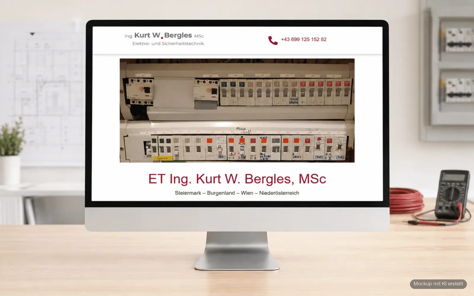 Webseite von Ing. Kurt W. Bergles für Elektro- und Sicherheitstechnik als Desktop-Mockup