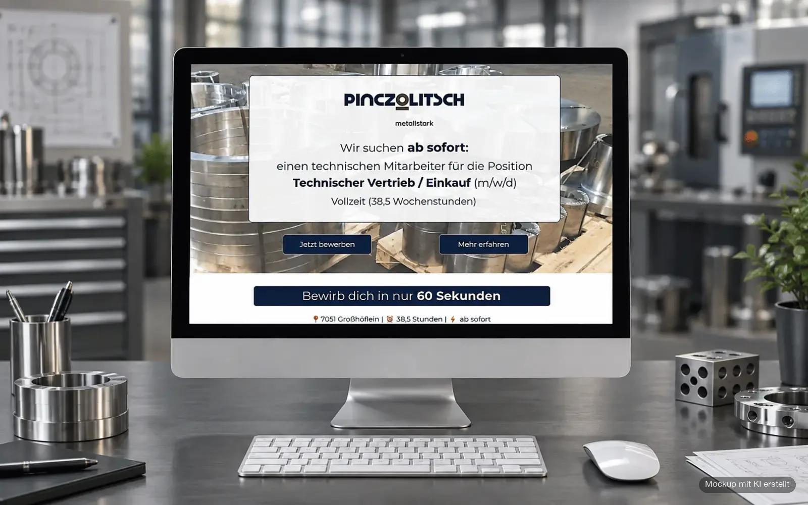 Recruiting-Landingpage der PINCZOLITSCH GmbH für technischen Vertrieb und Einkauf als Desktop-Mockup