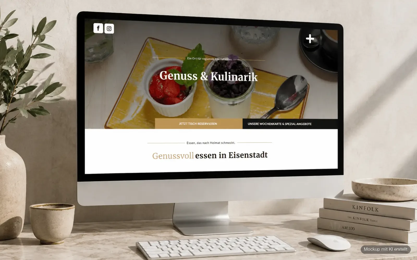 Startseite der Website von Rabinas Hofpassage auf einem Desktop-Monitor in heller Arbeitsplatzszene