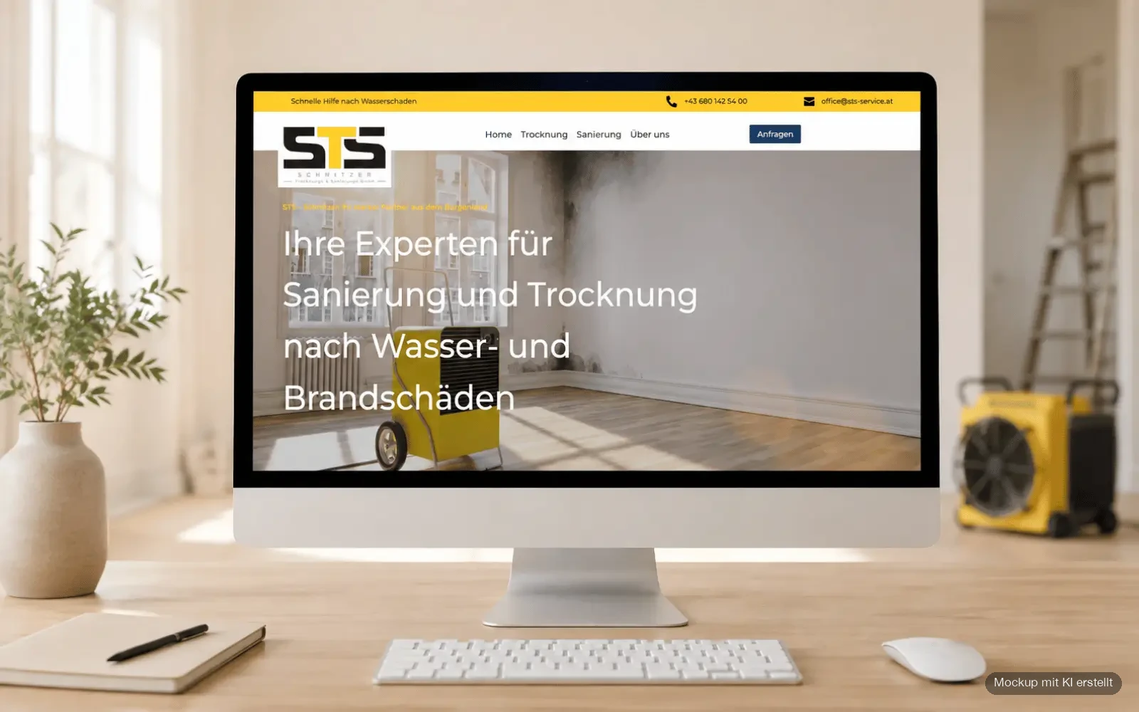 Startseite der Website von STS Schnitzer auf einem Desktop-Monitor